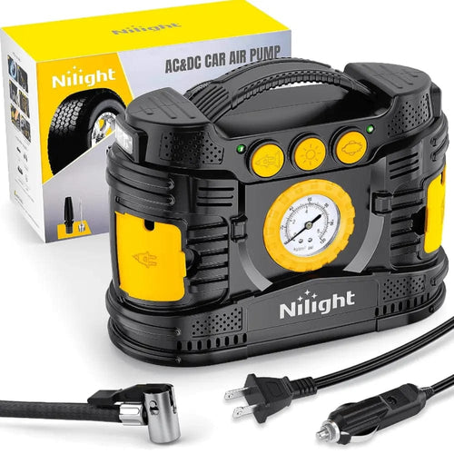 Nilight Tire Inflator Air Compressor AC/DC Dual Power Pressure Gauge