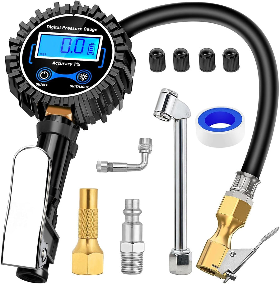Nilight Tire Inflator with Digital Pressure Gauge 250PSI Heavy Duty | Air Chuck Compressor Attachments with Rubber Hose & Quick Connect Coupler 0.1 Display Resolution for Car Truck SUV RV