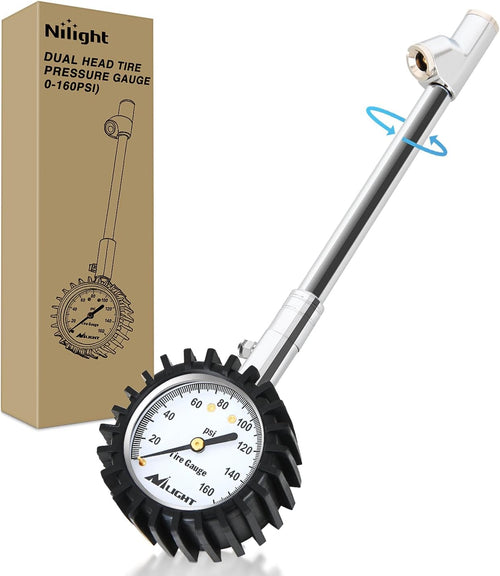Nilight Tire Pressure Gauge 160PSI Heavy Duty Stainless Steel Dual Head Air Pressure Chucks ANSI B40.1 Certified Large 2 Inch Dial Wheel Checker for Truck Semi Truck ATV Motorhome Cars & RV Accessories