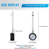 Nilight Tire Pressure Gauge 160PSI Heavy Duty Stainless Steel Dual Head Air Pressure Chucks ANSI B40.1 Certified Large 2 Inch Dial Wheel Checker for Truck Semi Truck ATV Motorhome Cars & RV Accessories, view 6