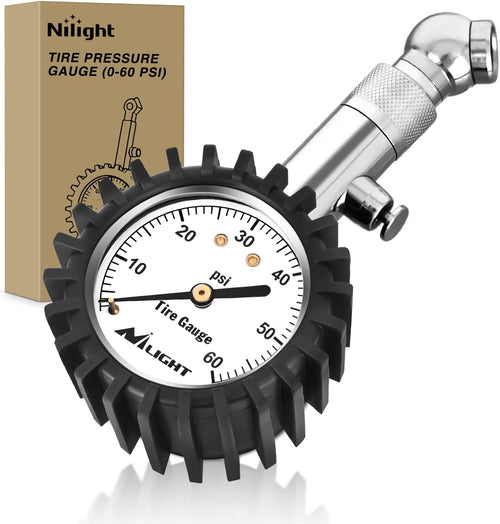Nilight Tire Pressure Gauge 60PSI Heavy Duty Stainless Steel Air Chucks ANSI B40.1 Certified Large 2 Inch Dial Wheel Service Checker for Truck Semi Truck ATV Motorhome Cars & RV Accessories
