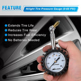 Nilight Tire Pressure Gauge 60PSI Heavy Duty Stainless Steel Air Chucks ANSI B40.1 Certified Large 2 Inch Dial Wheel Service Checker for Truck Semi Truck ATV Motorhome Cars & RV Accessories, view 6