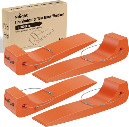 Nilight Tire Skates 4Pack – Rollback Tow Truck & Flatbed Carrier Accessories, Low Friction Skids for Locked Wheel Towing & Disabled Vehicle Recovery, 4000 lbs, Orange