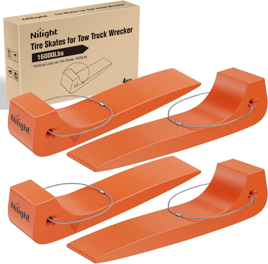 Nilight Tire Skates 4Pack – Rollback Tow Truck & Flatbed Carrier Accessories, Low Friction Skids for Locked Wheel Towing & Disabled Vehicle Recovery, 4000 lbs, Orange
