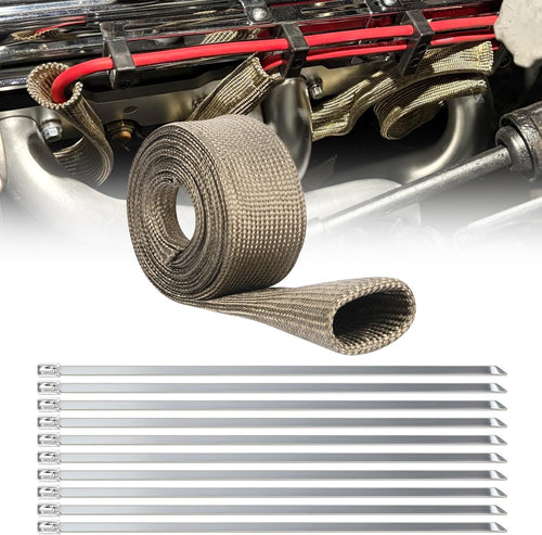 Nilight Titanium Spark Plug Wire Heat Shield Sleeve 1 Inch ID x 10' | 3632°F Heat Protection Cover for Fuel Line, Wire Loom, Brake Cable & Diesel Heater Exhaust