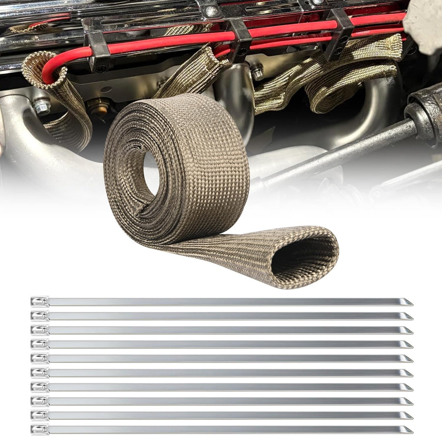 Nilight Titanium Spark Plug Wire Heat Shield Sleeve 1 Inch ID x 10' | 3632°F Heat Protection Cover for Fuel Line, Wire Loom, Brake Cable & Diesel Heater Exhaust