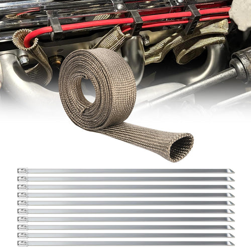 Nilight Titanium Spark Plug Wire Heat Shield Sleeve 3/4 Inch ID x 10' | 3632°F Heat Protection Cover for Fuel Line, Wire Loom, Brake Cable & Diesel Heater Exhaust