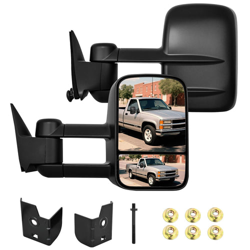 Nilight Towing Mirrors Manual Adjusted Flat Convex Glass Telescoping Folding Compatible With 1988-1998 Chevy Silverado GMC Sierra C/K 1500 2500 3500 Tahoe Suburban Yukon