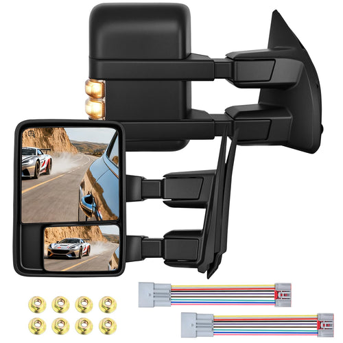 Nilight Towing Mirrors Turn Signal Puddle Lights Power Heated Adjustable Glass Manual Telescoping Folding Compatible With 2008-2016 Ford F250 F350 F450 F550 Super Duty