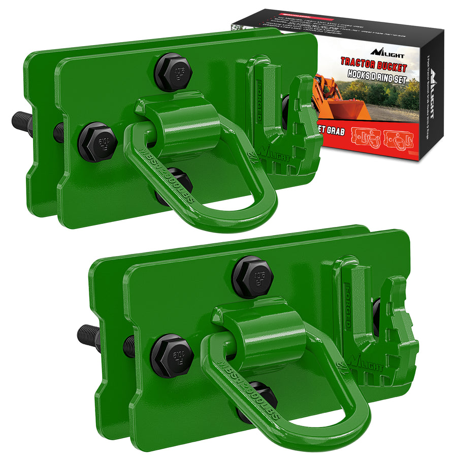 Nilight Tractor Bucket Hooks with Tie Down Ring Green (Pair)
