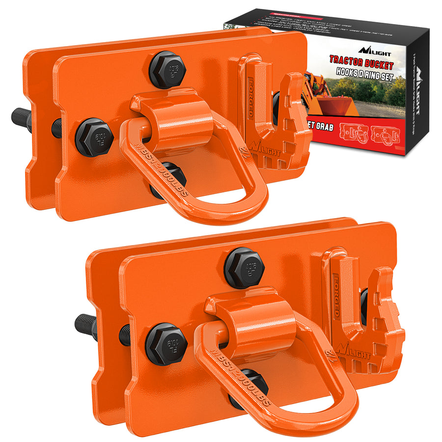 Nilight Tractor Bucket Hooks with Tie Down Ring Orange (Pair)