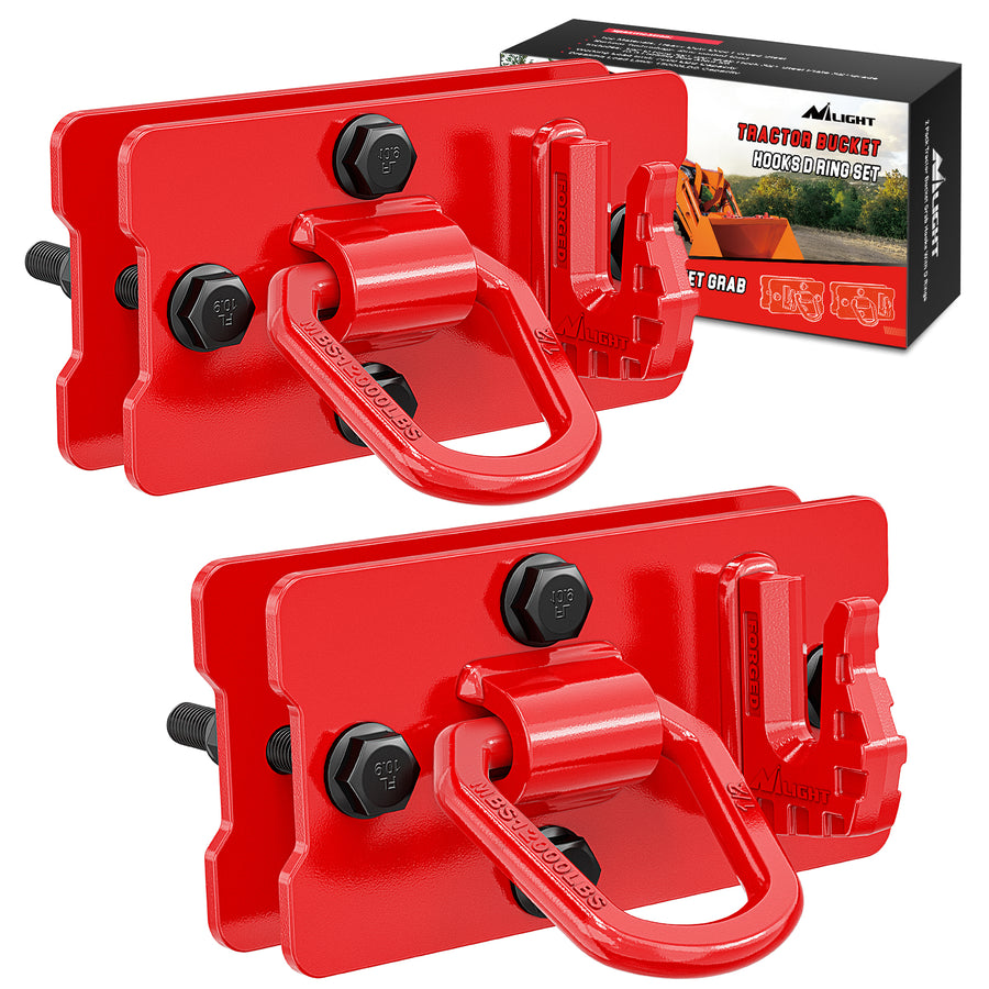 Nilight Tractor Bucket Hooks with Tie Down Ring Red (Pair)