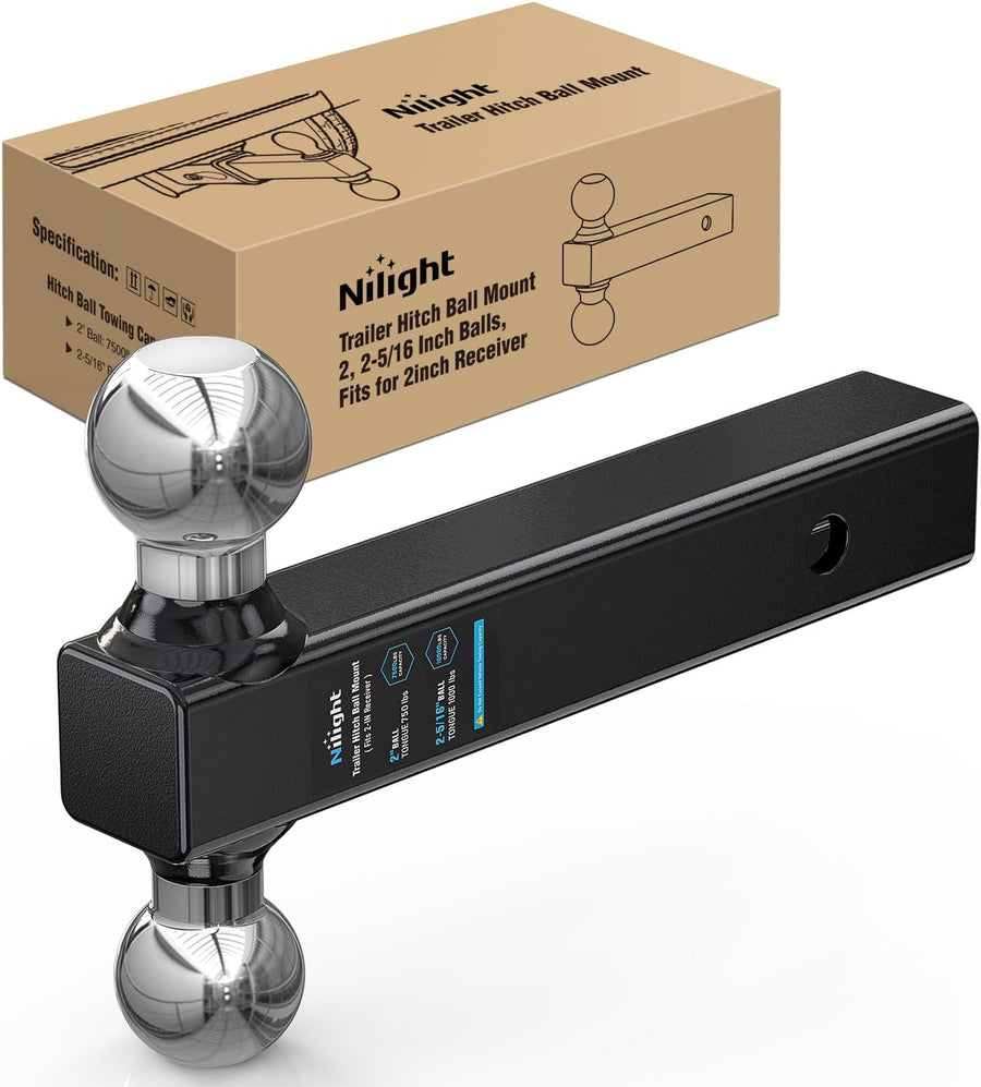 Nilight Trailer Hitch Ball Mount, 2 Inch, 2-5/16 Inch Balls, Fits 2 Inch Square Receiver, 10,000 lbs