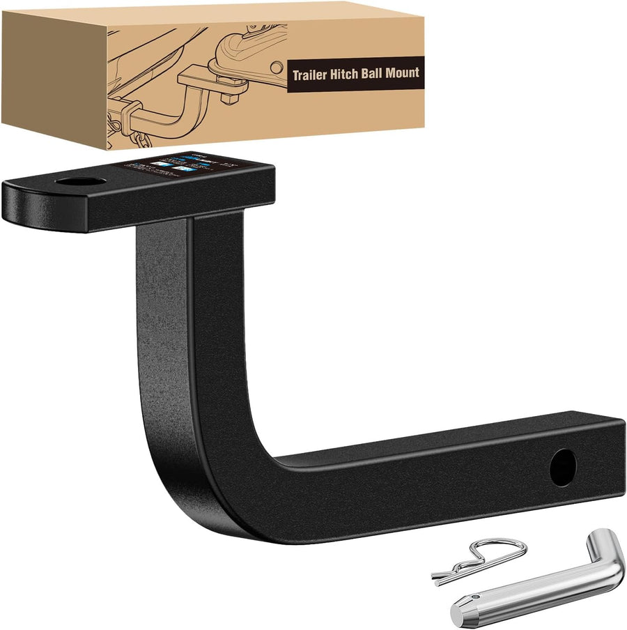 Nilight Trailer Hitch Ball Mount Fits 1-1/4 Inch Receiver Square | with 1/2 Inch Hitch Pin Clip 2000 lbs 5 Inch- Rise 3/4 Inch- Hole Gloss Black Powder Coat
