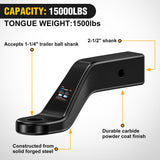 Nilight Trailer Hitch Ball Mount Fits 2-1/2 Inch Receiver Square | with 5/8 Inch Hitch Pin Clip 15000 lbs 4 Inch Drop, 2-1/2 Inch Rise, 1-1/4-Inch Hole, Gloss Black Powder Coat, view 3