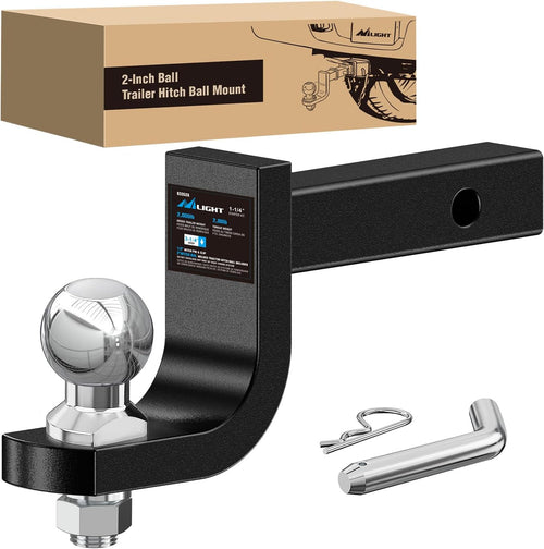 Nilight Trailer Hitch Ball Mount with 2-Inch Ball Fits 1-1/4 Inch Receiver | with 1/2 Inch Hitch Pin Clip 2000 lbs 3-1/4 InchDrop Gloss Black Powder Coat