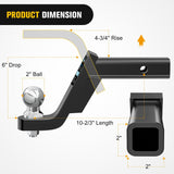 Nilight Trailer Hitch Ball Mount 2In Trailer Ball 5/8In Hitch Pin Clip Fits 2Inch Receiver Square 7500 lbs 6In Drop, 4-3/4In Rise, 1¡± Hole, Gloss Black Powder Coat, view 2