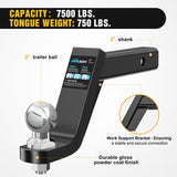 Nilight Trailer Hitch Ball Mount 2In Trailer Ball 5/8In Hitch Pin Clip Fits 2Inch Receiver Square 7500 lbs 6In Drop, 4-3/4In Rise, 1¡± Hole, Gloss Black Powder Coat, view 3