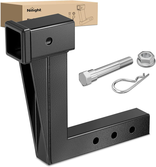 Nilight Trailer Hitch Extension Riser for 2 Inch Receiver with 10 Inch Rise Drop with Bolt Nut Clip 10,000 lbs Capacity Adjustable Extend 4.7 Inch 6.7 Inch 8.6 Inch Length Black Coated for Class I-VI Receivers