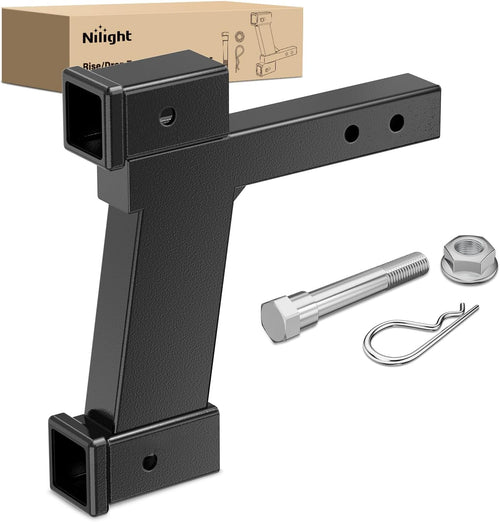 Nilight Trailer Hitch Extension Riser for 2 Inch Receiver with 2 and 10Inch Rise or Drop with Bolt Nut Clip 10,000 lbs Capacity Adjustable Extend 8 Inch 10 Inch Length Black Coated for Class I-VI Receivers