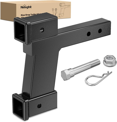 Nilight Trailer Hitch Extension Riser for 2 Inch Receiver with 2 and 8Inch Rise or Drop with Bolt Nut Clip 10,000 lbs Capacity Adjustable Extend 8 Inch 10 Inch Length Black Coated for Class I-VI Receivers