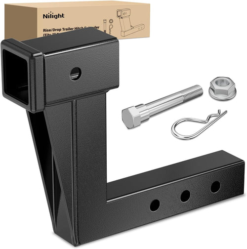 Nilight Trailer Hitch Extension Riser for 2 Inch Receiver with 8 Inch Rise or Drop with Bolt Nut Clip 10,000 lbs Capacity Adjustable Extend 4.7 Inch 6.7 Inch 8.6 Inch Length Black Coated for Class I-VI Receivers