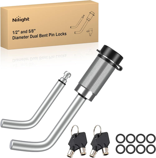 Nilight Trailer Hitch Lock Pin 1/2 Inch & 5/8 Inch Locking Receiver Hitch Pin Keyed Unique Weatherproof Anti-Theft Lockable Fits 2 Inch 2-1/2 Inch & 1-1/4 InchReceiver Tow Truck Boat Bike Truck Silver