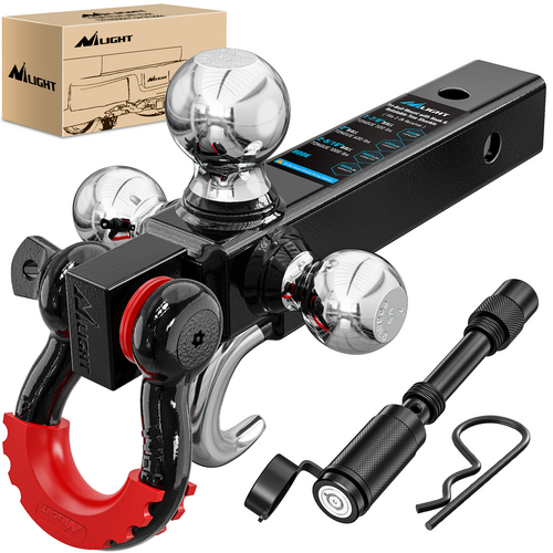 Nilight Trailer Hitch Tri-Ball Mount with Hook and Rotatable Tow Anti-Theft 3/4Inch Shackle Fits for 2inch Receiver Ball Size 1-7/8Inch 2Inch 2-5/16Inch GTW from 5000lbs to 10000lbs for RV SUV ATV Truck