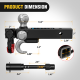 Nilight Trailer Hitch Tri-Ball Mount with Hook and Rotatable Tow Anti-Theft 3/4Inch Shackle Fits for 2inch Receiver Ball Size 1-7/8Inch 2Inch 2-5/16Inch GTW from 5000lbs to 10000lbs for RV SUV ATV Truck, view 2
