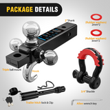 Nilight Trailer Hitch Tri-Ball Mount with Hook and Rotatable Tow Anti-Theft 3/4Inch Shackle Fits for 2inch Receiver Ball Size 1-7/8Inch 2Inch 2-5/16Inch GTW from 5000lbs to 10000lbs for RV SUV ATV Truck, view 3