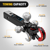 Nilight Trailer Hitch Tri-Ball Mount with Hook and Rotatable Tow Anti-Theft 3/4Inch Shackle Fits for 2inch Receiver Ball Size 1-7/8Inch 2Inch 2-5/16Inch GTW from 5000lbs to 10000lbs for RV SUV ATV Truck, view 4