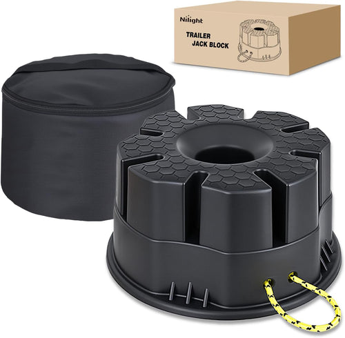Nilight Trailer Jack Block, 6 Inch RV Camper Stabilizer Blocks for Travel Trailer with Bag, Heavy Duty RV Leveling Block with 40000lbs Capacity Universal for Tongue Jack Post Foot 5th Wheels Black 1 Pack