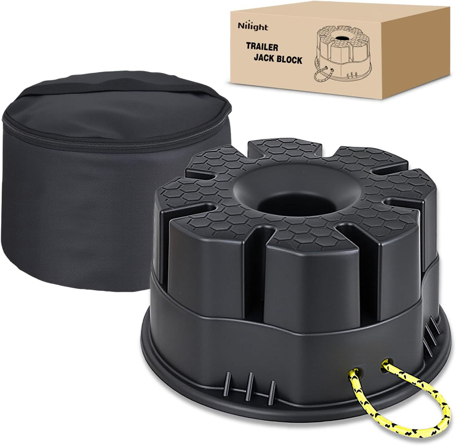 Nilight Trailer Jack Block, 6 Inch RV Camper Stabilizer Blocks for Travel Trailer with Bag, Heavy Duty RV Leveling Block with 40000lbs Capacity Universal for Tongue Jack Post Foot 5th Wheels Black 1 Pack