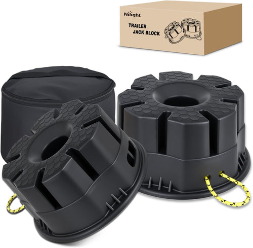 Nilight Trailer Jack Block, 6 Inch RV Camper Stabilizer Blocks for Travel Trailer with Bag, Heavy Duty RV Leveling Block with 40000lbs Capacity Universal for Tongue Jack Post Foot 5th Wheels Black 2 Pack
