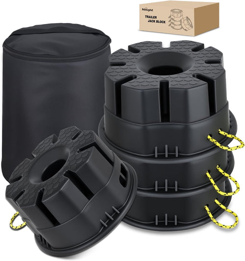 Nilight Trailer Jack Block, 6 Inch RV Camper Stabilizer Blocks for Travel Trailer with Bag, Heavy Duty RV Leveling Block with 40000lbs Capacity Universal for Tongue Jack Post Foot 5th Wheels Black 4 Pack
