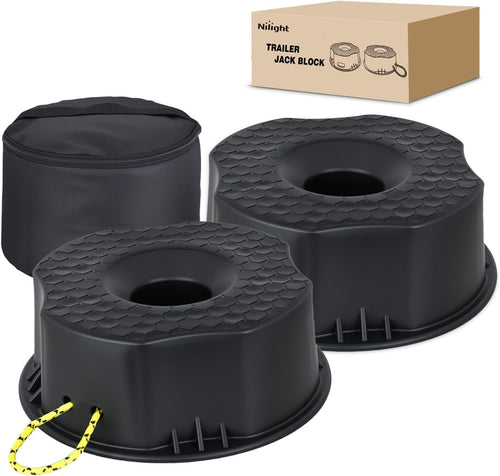 Nilight Trailer Jack Block RV Camper Stabilizer Leveling Blocks 10000lb 2PC | Heavy Duty RV Leveling Block for Travel Trailer with Bag, Universal Fit for Tongue Jack Post Foot 5th Wheels, Black