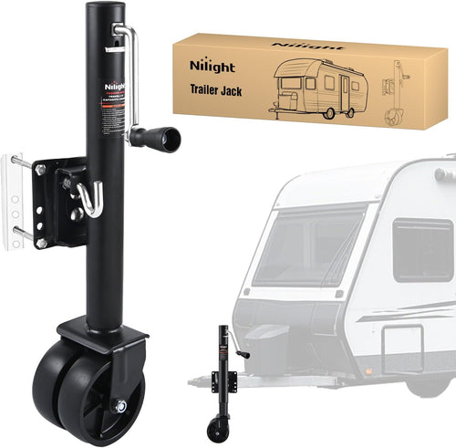 Nilight Trailer Jack with Wheel 1500 LBS 12 Inch Vertical Travel Swivel Bolt-on Heavy Duty Trailer Tongue Jacks Wheel Alloy Steel Utility Boat Trailers Stabilizer Jack Stand for Trailers RV Camper Black