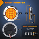 Nilight Trailer Tail Lights 2PCS 4Inch Round 12LED Amber Chrome Frame | IP67 Waterproof Marker Clearance Turn Signal Running Taillights for Trailer Truck Pickup Camper RV, view 2