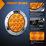 Nilight Trailer Tail Lights 2PCS 4Inch Round 12LED Amber Chrome Frame | IP67 Waterproof Marker Clearance Turn Signal Running Taillights for Trailer Truck Pickup Camper RV, view 4