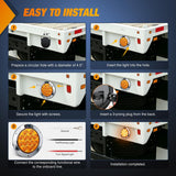 Nilight Trailer Tail Lights 2PCS 4Inch Round 12LED Amber Chrome Frame | IP67 Waterproof Marker Clearance Turn Signal Running Taillights for Trailer Truck Pickup Camper RV, view 6