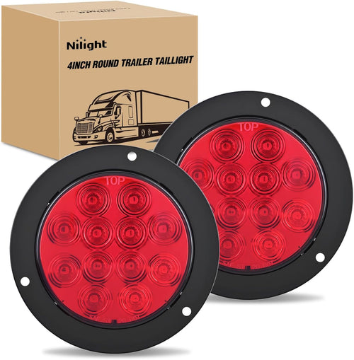 Nilight Trailer Tail Lights 2PCS 4Inch Round 12LED Red Brake | IP67 Waterproof Screw Mount Marker Clearance Stop Brake Running Taillights for Trailer Truck Pickup Camper RV