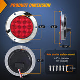 Nilight Trailer Tail Lights 2PCS 4Inch Round 12LED Red Chrome Frame | IP67 Waterproof Marker Clearance Stop Brake Running Taillights for Trailer Truck Pickup Camper RV, view 2