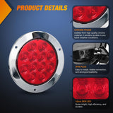 Nilight Trailer Tail Lights 2PCS 4Inch Round 12LED Red Chrome Frame | IP67 Waterproof Marker Clearance Stop Brake Running Taillights for Trailer Truck Pickup Camper RV, view 4