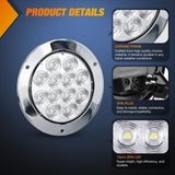 Nilight Trailer Tail Lights 2PCS 4Inch Round 12LED White Chrome Frame | IP67 Waterproof Marker Clearance Reverse Backup Running Taillights for Trailer Truck Pickup Camper RV, view 4