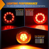 Nilight Trailer Tail Lights 2PCS 4Inch Round 16LED Red Amber Chrome | Frame Marker Clearance Stop Brake Turn Signal Running Taillights IP67 Waterproof for Trailer Truck Pickup Camper RV, view 3