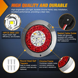 Nilight Trailer Tail Lights 2PCS 4Inch Round 16LED Red White Chrome | Frame Marker Clearance Stop Brake Reverse Backup Running Taillights IP67 Waterproof for Trailer Truck Pickup Camper RV, view 4
