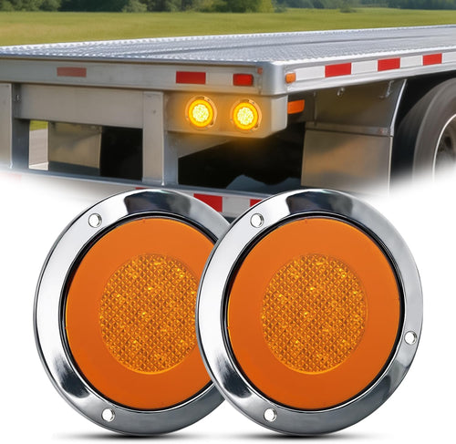 Nilight Trailer Tail Lights 2PCS 4Inch Round 32LED Amber Halo Chrome | Plated Frame Grommet Mount IP67 Waterproof Marker Clearance Turn Signal Running Taillights for Trailer Truck Pickup Camper RV