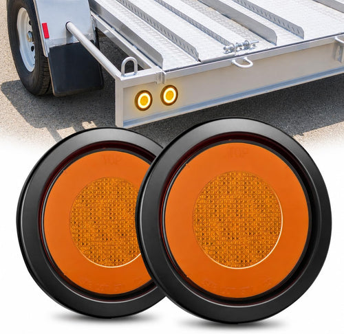 Nilight Trailer Tail Lights 2PCS 4Inch Round 32LED Amber Halo Ring | Grommet Mount IP67 Waterproof Marker Clearance Turn Signal Running Taillights for Trailer Truck Pickup Camper RV