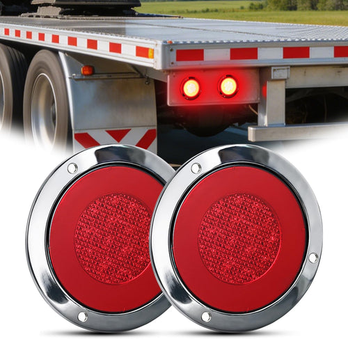 Nilight Trailer Tail Lights 2PCS 4Inch Round 32LED Red Halo Chrome | Plated Frame Grommet IP67 Waterproof Marker Clearance Stop Brake Turn Running Taillights for Trailer Truck Pickup Camper RV