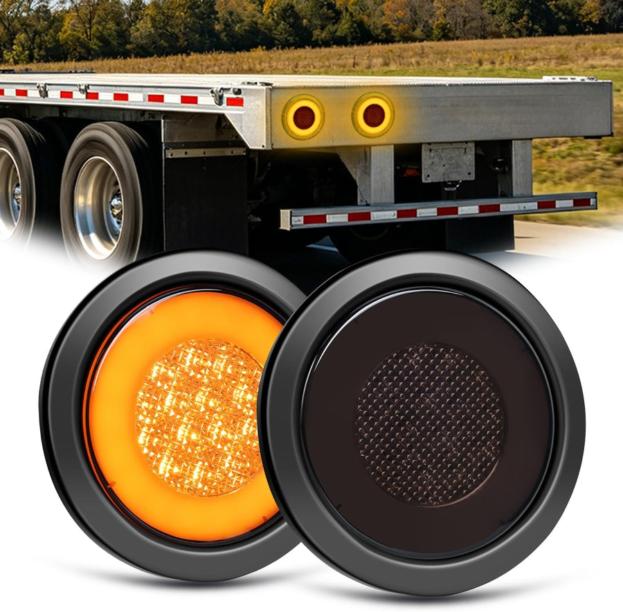 Nilight Trailer Tail Lights 2PCS 4Inch Round 32LED Smoked Amber Halo | Grommet Mount IP67 Waterproof Marker Clearance Stop Brake Turn Running Taillights for Trailer Truck Pickup Camper RV